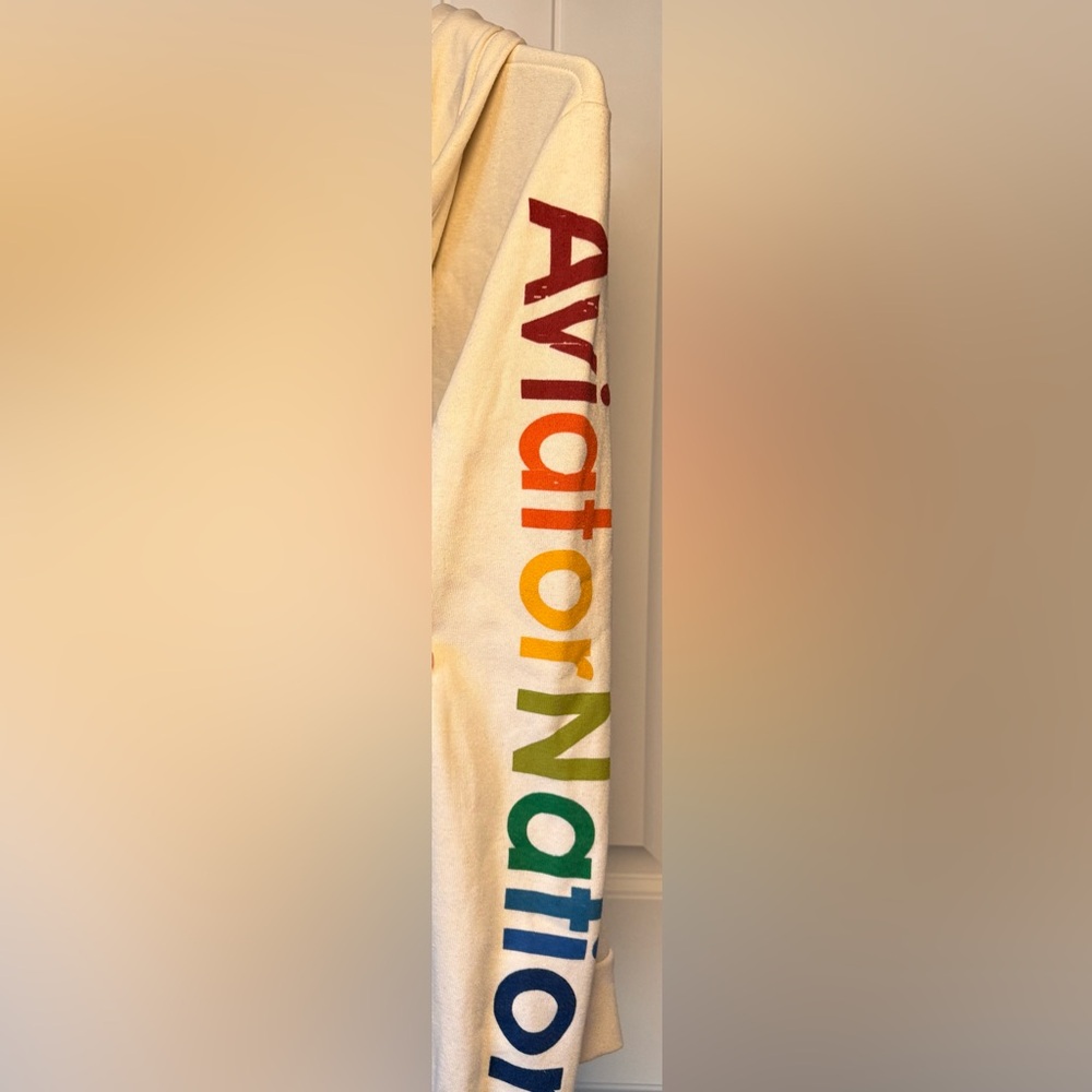 Aviator Nation Cream Crewneck Sweatshirt with Rainbow Surf Logo - Picture 4 of 4